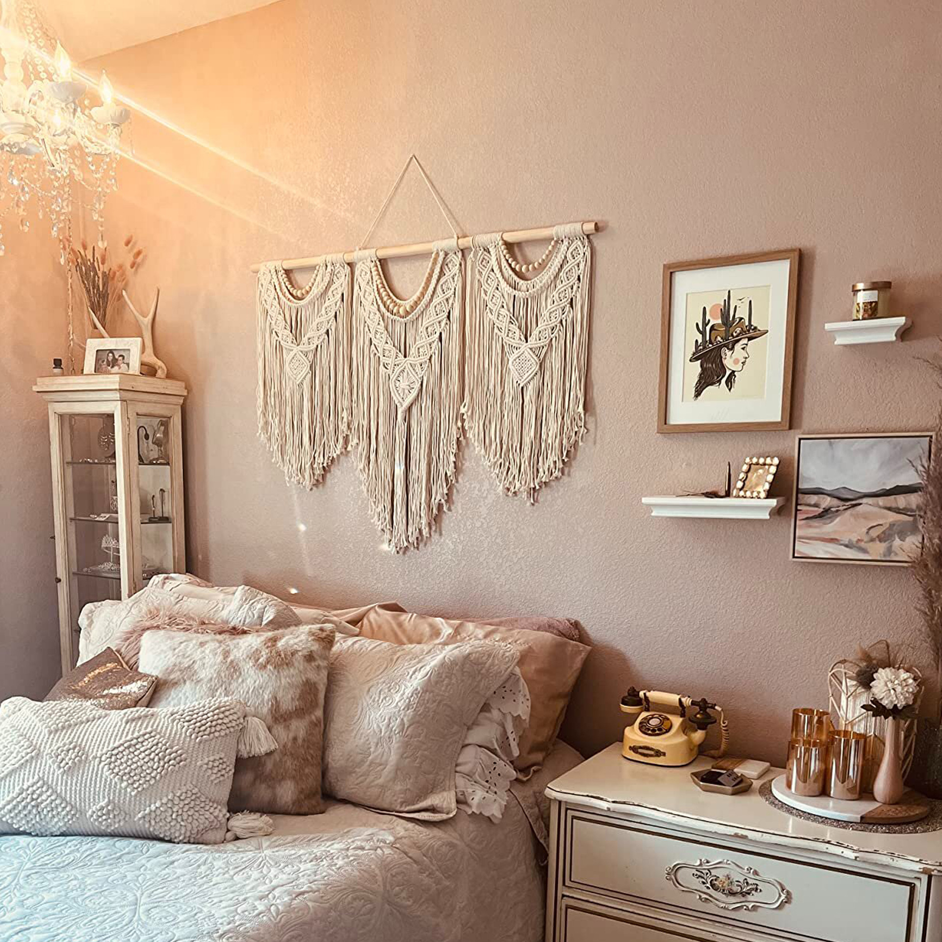 Stitching Wooden Stick Hand-woven Tapestry Bohemian Style Tapestry Homestay Room Headboard Decoration Foreign Trade