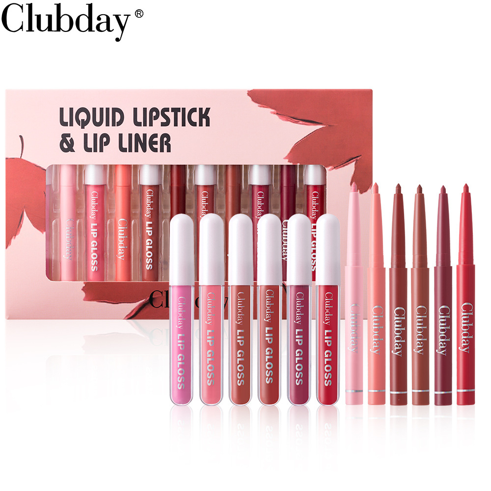 Clubday Long-lasting Velvet Matte Lip Gloss and frosted Outlining Lip Pen 6+6 Set, easy-to-Apply lipstick pen undefined