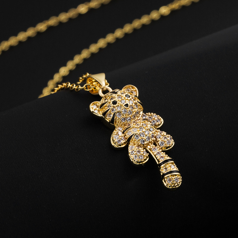 Fashion Copper Plated Real Gold Micro Inlaid Zircon Ornament Little Tiger Pendant Necklace display picture 3