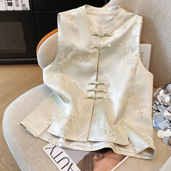 実店舗品質の新しい中国風のレトロなボタン刺繍トップベストカーディガンレディースジャケットベスト多用途唐スーツ