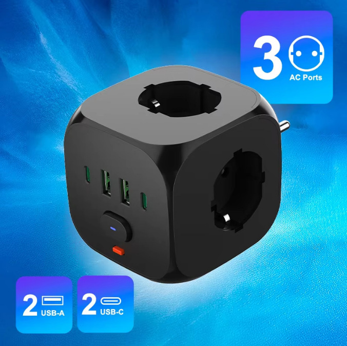 Euro cubo de conversión enchufe de cuatro lados con conector de viaje USB tipo C convertidor europeo fábrica transfronteriza