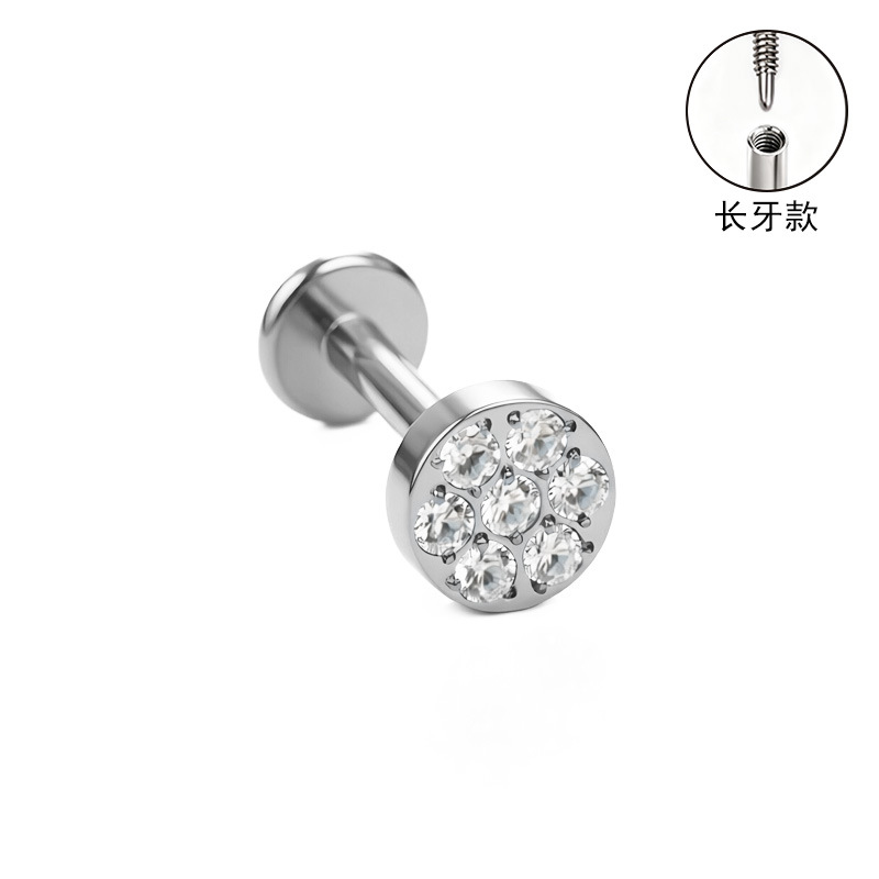 F136 Titanium Alloy Long Tooth Style Ear Studs, Finely Carved Ear Bone Studs with Zircon, Lip Studs, G23 Titanium Body Piercing Jewelry detail image 31