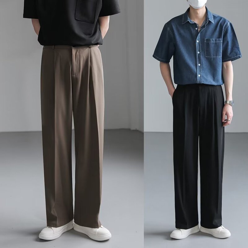 Summer High-end Sense Black Pants Men's High-end Sense Slimming Suit Pants Wide-leg Loose Casual Straight Pants