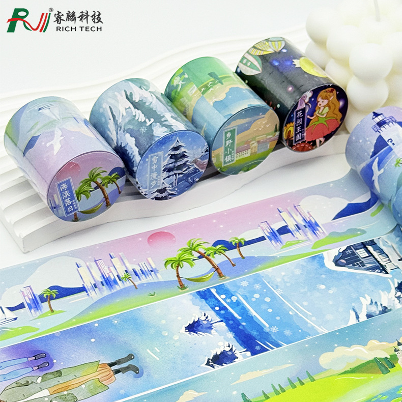 创意造景和纸胶带风景人物动物特油系列整卷手账循环胶带装饰贴纸