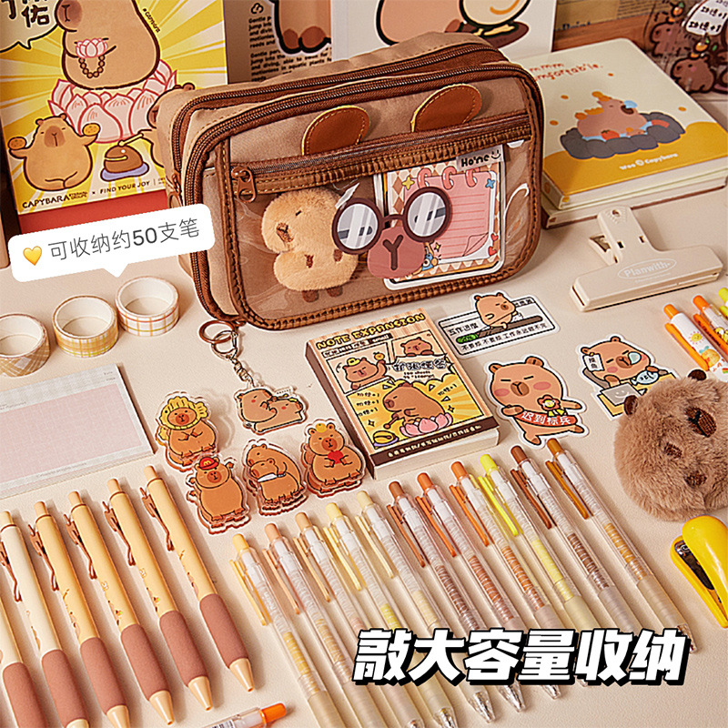 El nuevo estuche de lápices de gran capacidad Kapibala, bolso de papelería lindo transparente, caja de lápices con tapa de múltiples capas de alto valor para estudiantes