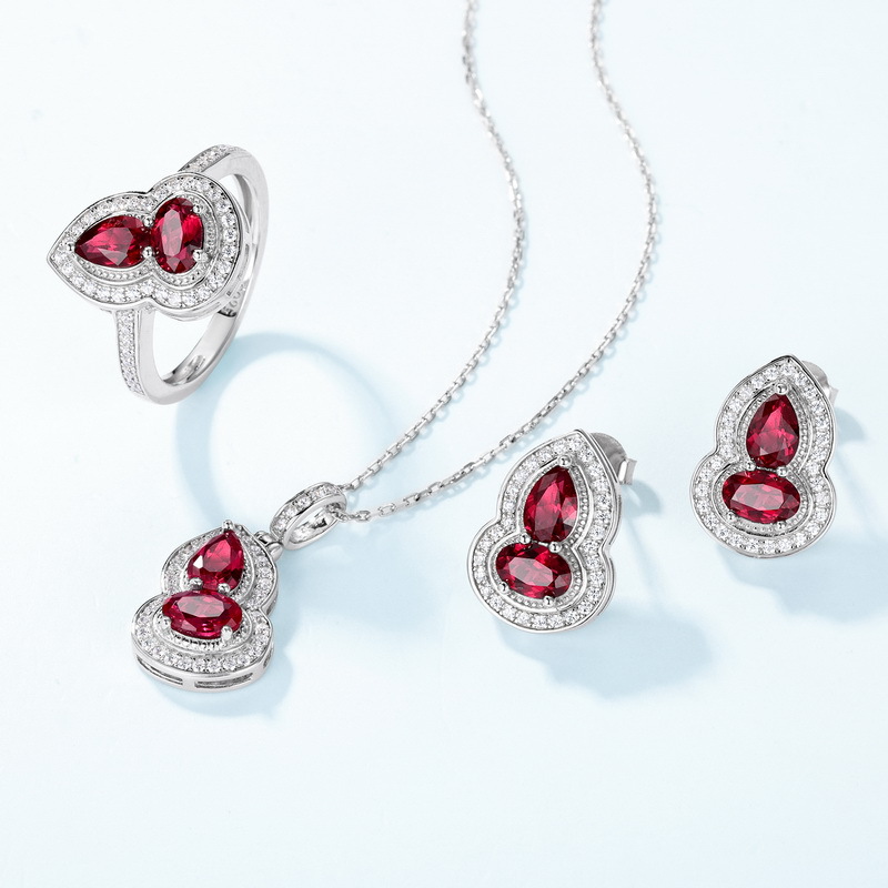 Nuevo cultivo transfronterizo Pendientes de lujo ligero de calabaza del tesoro rojo S925 con incrustaciones de plata para cultivar Pendientes de alta calidad del tesoro del color Exquisito europeo y americano