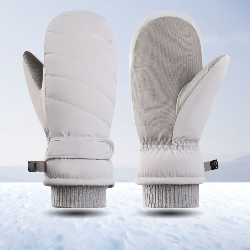 Guantes de esquí de las mujeres de invierno cálido forro de lana gruesa impermeable al aire libre equitación coche eléctrico a prueba de frío Dedo de conexión