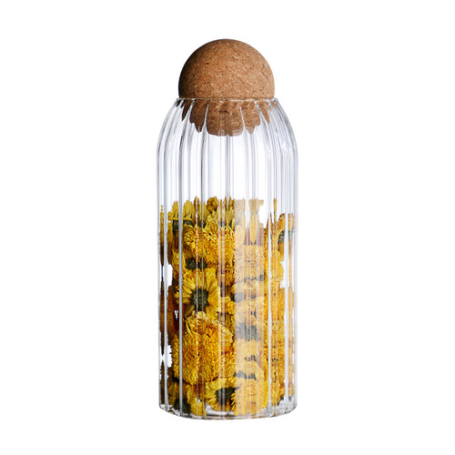 Round ball cork coffee bean set box vertical pattern high borosilicate glass storage jar tea dried fruit storage bottle wholesale