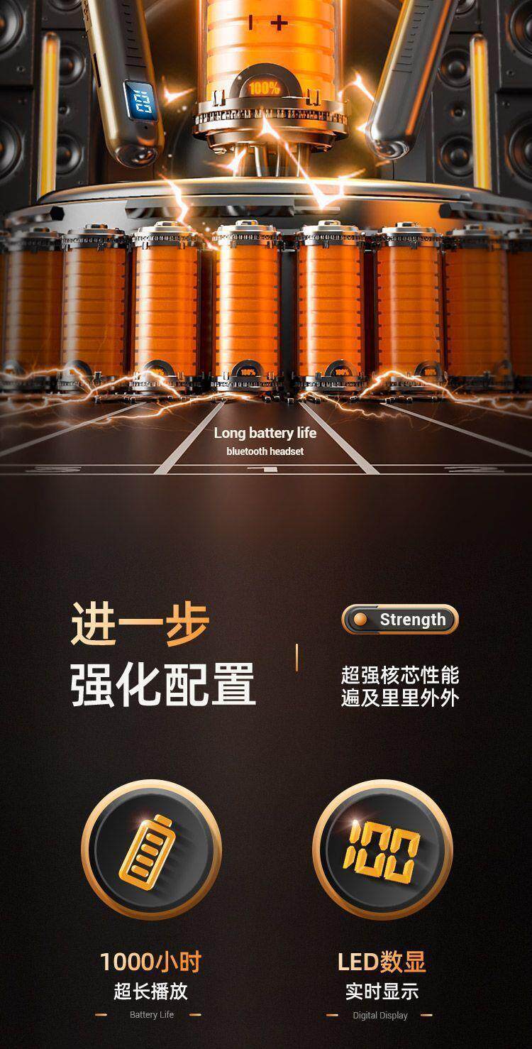Bluetooth wireless sports earphones with ultra-long standby time, heavy bass, neck-hanging design, compatible with Vivo, Apple, OPPO, Huawei