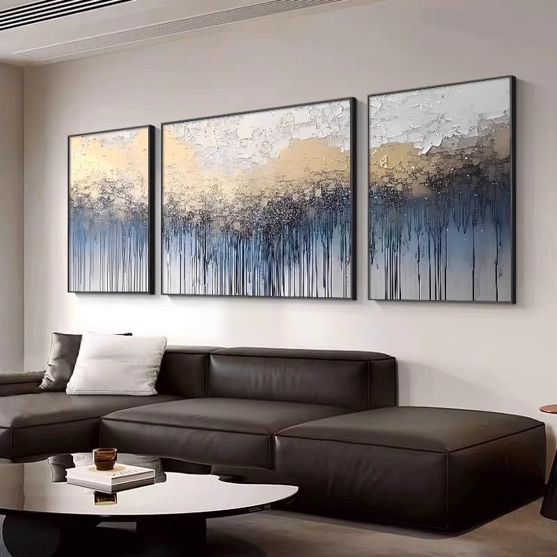 モダングリーンバックリビングルーム装飾絵画抽象オリジナルソファ背景壁掛け絵画テクスチャ組み合わせ絵画|undefined