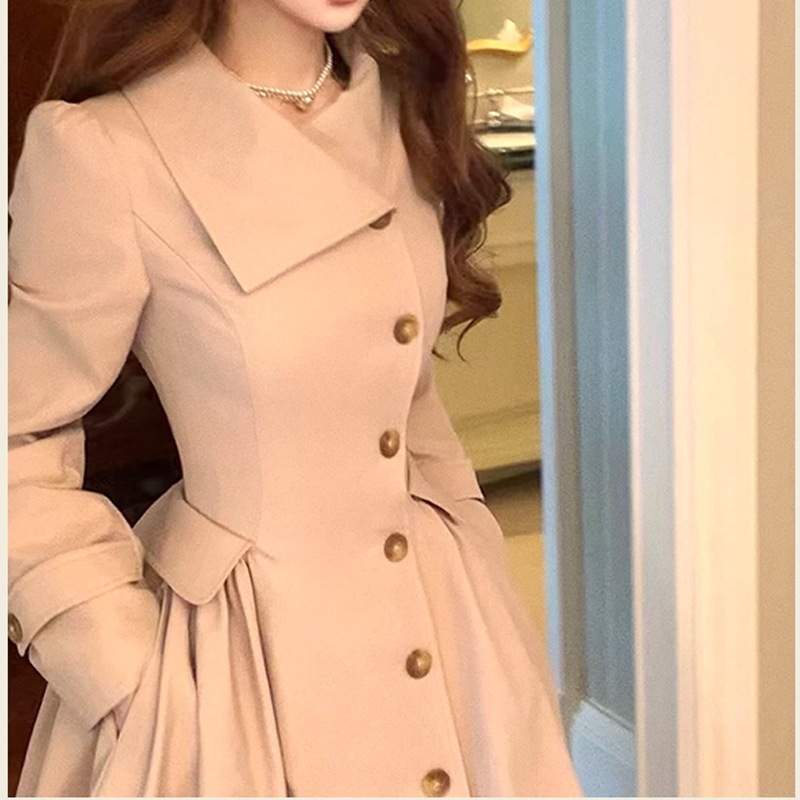 London Weekend Modernist Waist-Cinching Large Hem Trench Coat Mid-Length Old Money Style Waist-Cinching Coat for Women and Girls