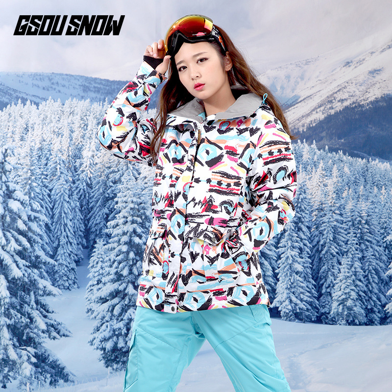GSOUSNOWWinter Ski Clothing For Women Single Board And Double Board Waterproof Windproof Quilted Warm Outdoor Travel Snow Clothing Jacket