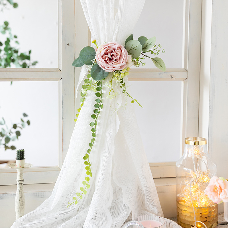 阿楹 法式窗帘捆绑带轻奢奶油风白纱帘绿植花点缀扎束带装饰扣环