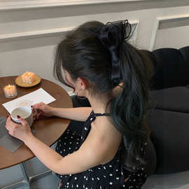 韩系双层网纱蝴蝶结15cm超大香蕉夹新款百搭甜美高马尾发夹