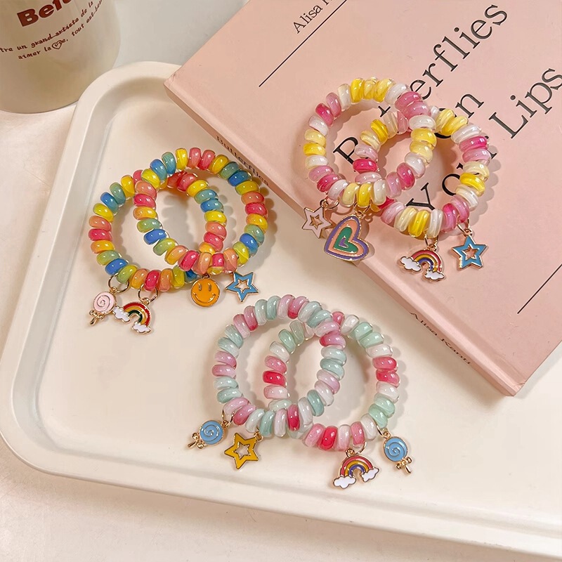 Rainbow phone cord hair tie, simple elastic band for women, hair accessory, cute bracelet and hair tie for girls, dual-use accessory Rainbow phone cord hair tie, simple elastic band for women, hair accessory, cute bracelet and hair tie for girls, dual-use accessory