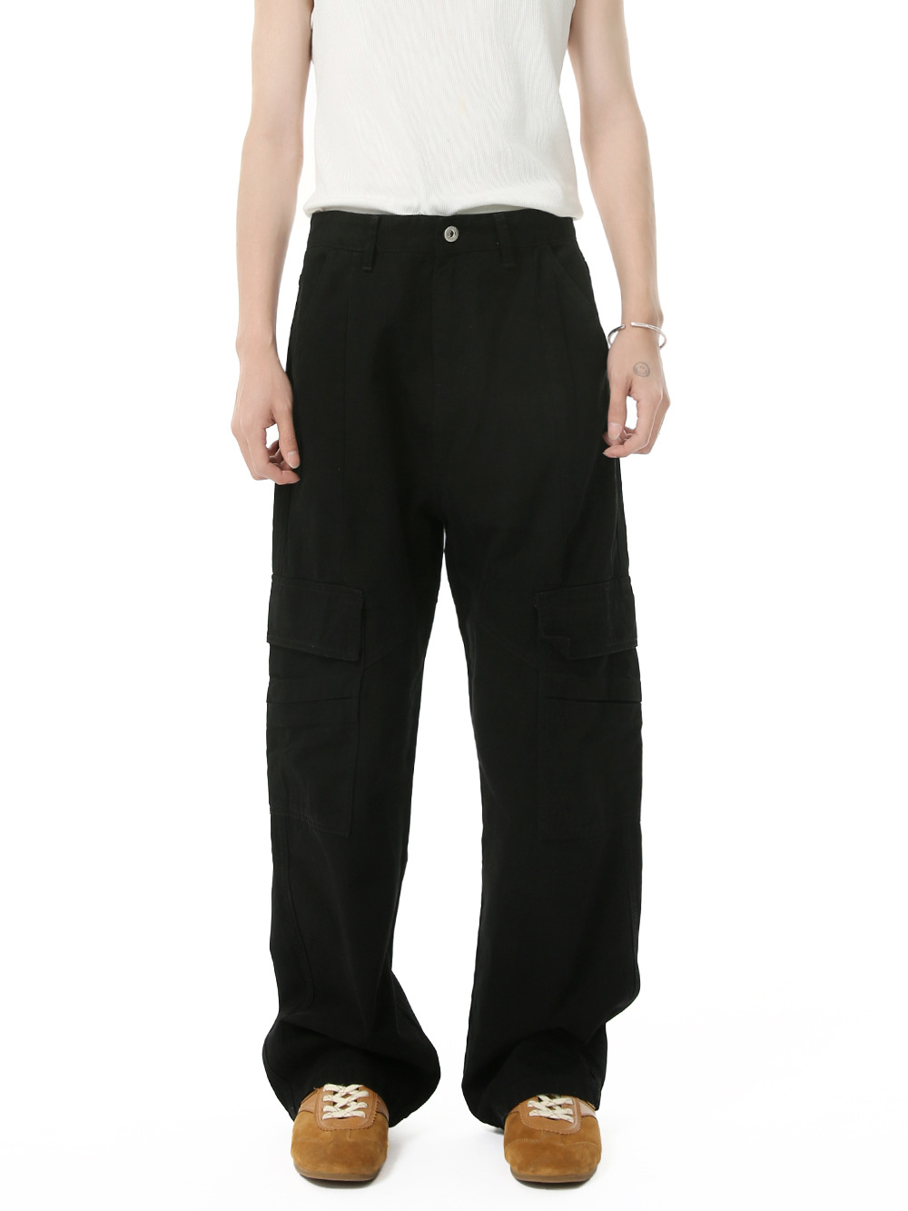 MTLCLOTHES para hombre | Vaqueros lavados sueltos de color sólido de algodón recto americano de calle alta