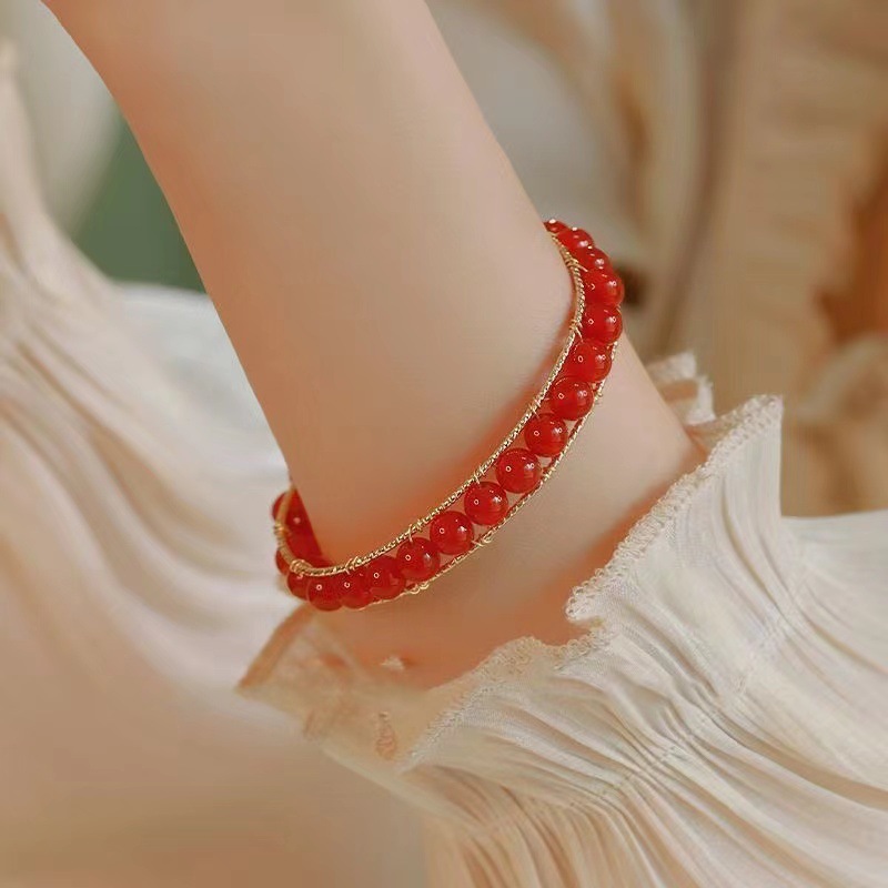 Bracciale in agata rossa e cristallo fragola con oro_voghion.com