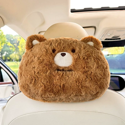 Car Tissue Bag, Car tissue box/set - rabbit-hair-abraded-flower-bear-headrest-tissue-box-shallow-coffee