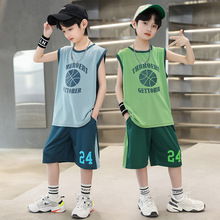 男童夏季篮球服套装2024新款中大童无袖背心运动速干衣两件套球衣