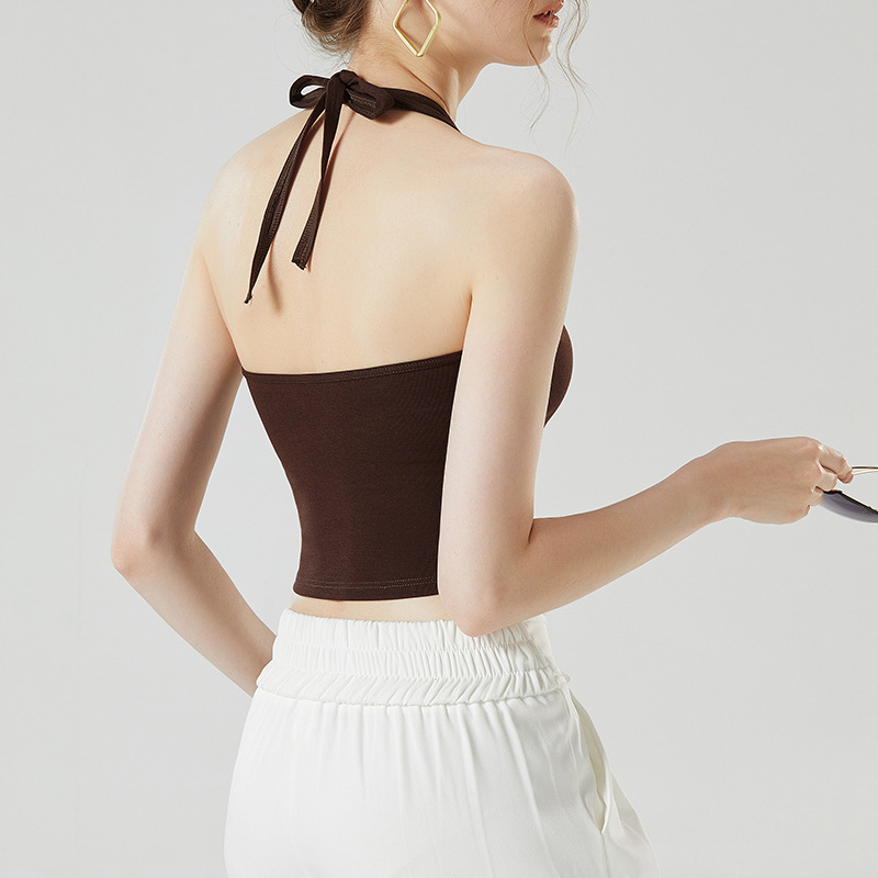 2025 New Sexy Halterneck Vest with Breast Pads for Women with Exposed Navel and Bottoming Suspbottomer Bra All-In-One Beautiful Back Intimates