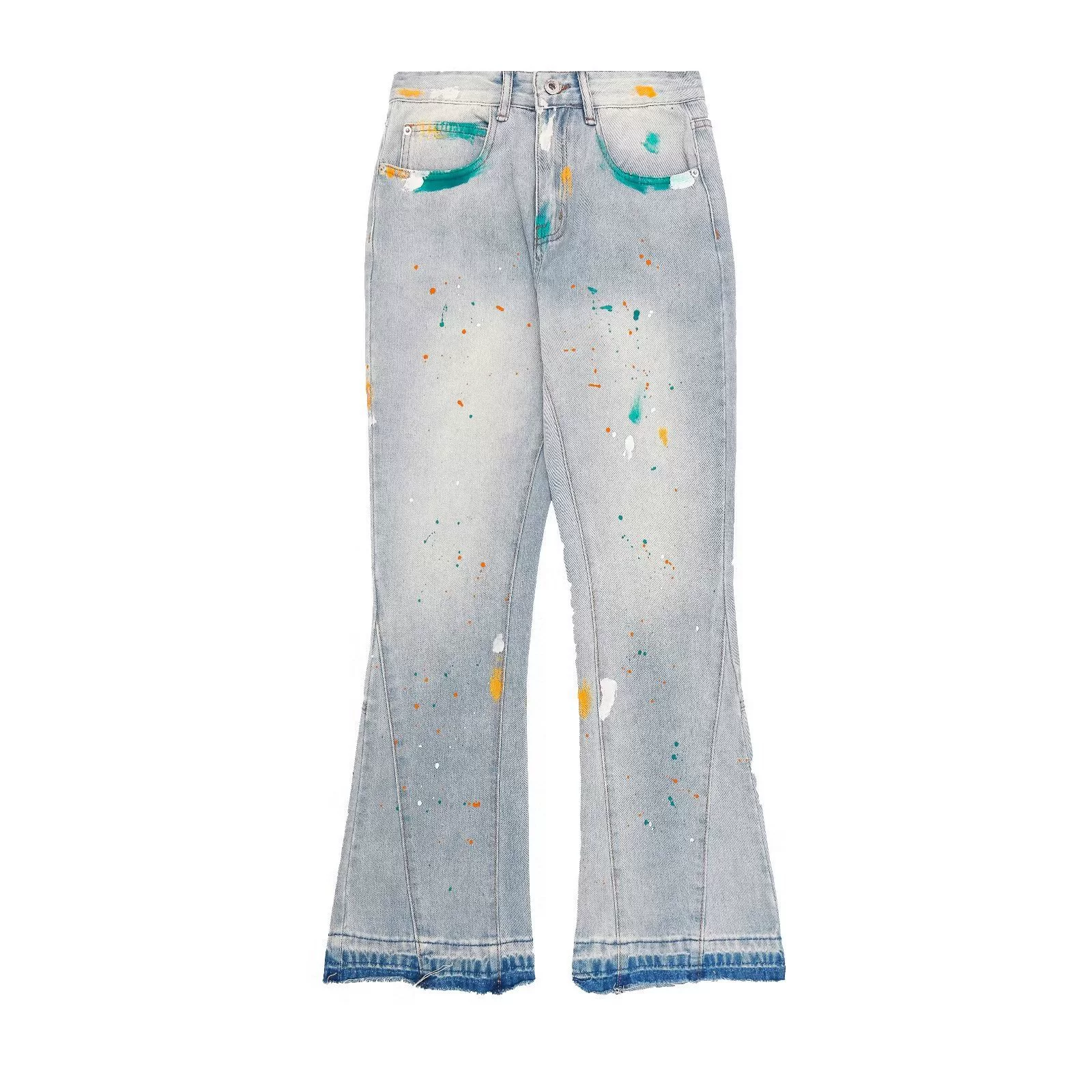 Европейские и американские высокие улицы брызгали чернилами микро-рог джинсы прилив