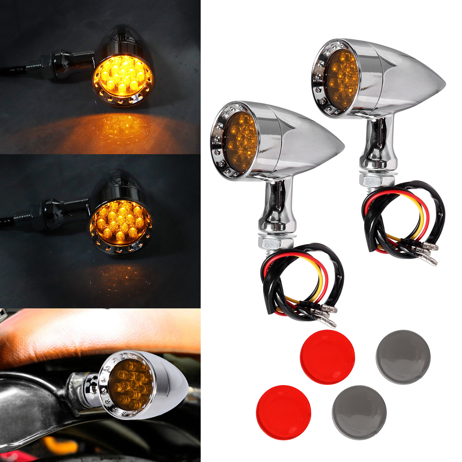Motorcycle Retro Modified Aluminum Alloy Turn Signal Light Harley Cruiser Led Grid Bullet Turn Light