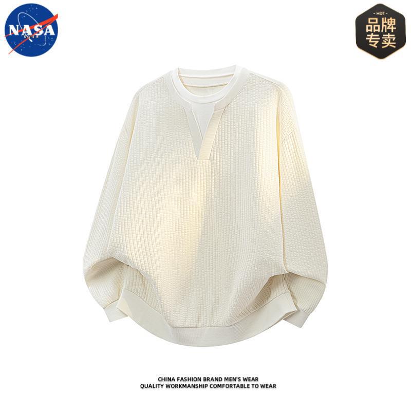 Nasa Co-Branded High-Quality Fake Two-Piece Sweatshirt for Men, Spring High-End Long-Sleeve Loose Top Men's Clothing