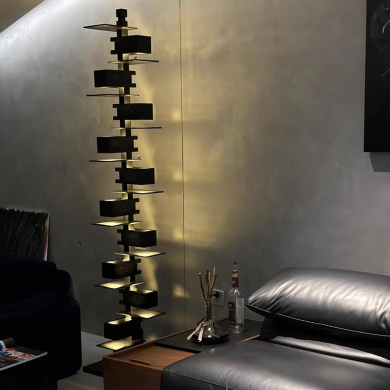 Taliesin estilo francés flujo de agua villa lámpara de piso lámpara de escritorio diseñador de madera tallada sala de estar lámpara de decoración retro