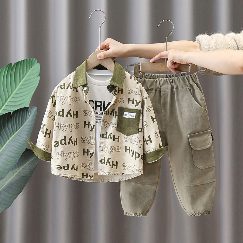 5944 Traje de otoño para niños 2024 Ropa de moda de primavera y otoño para niños nuevos Traje de tres piezas de pana para bebés