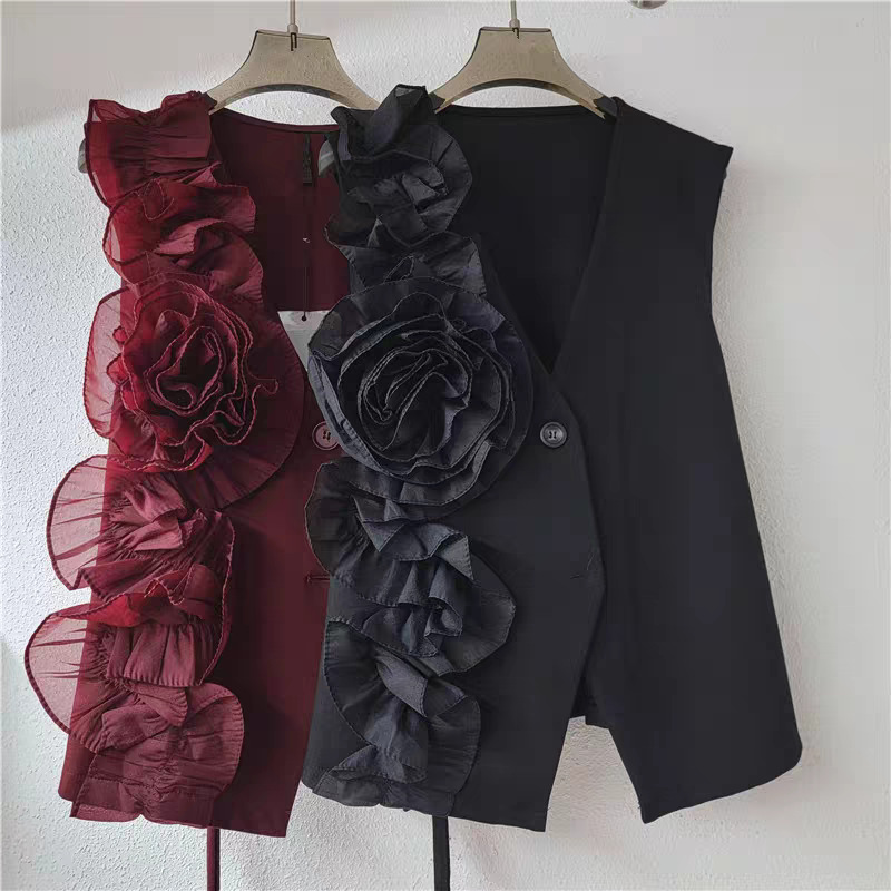 Chaleco de costura de flores tridimensional 2025 primavera y verano nuevo estilo estilo de diseño de nicho chaqueta de chaleco de estilo extranjero