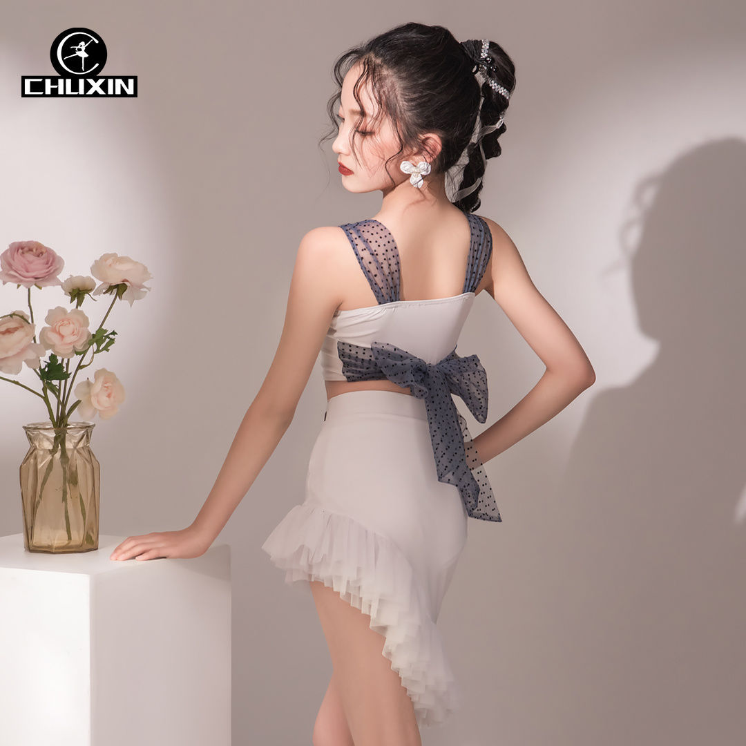 2025春夏拉丁舞服新款舞蹈服儿童女练功服白色简约时尚同款少儿