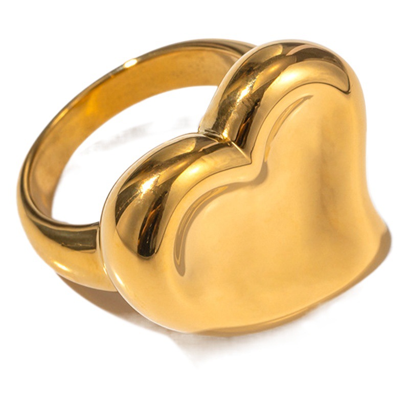 Anillo de acero inoxidable con corazón de amor en oro de 18 quilates, joyería de alta gama a la moda europea y americana, anillo de acero inoxidable con corazón de amor que no se decolora, venta al por mayor.