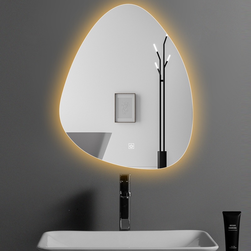 Espejo de baño inteligente simple inodoro espejo luminoso inodoro irregular espejo de gota de agua heterogéneo colgando pared LED