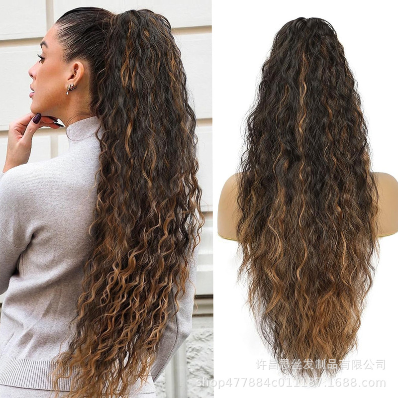 Xuchang ウィッグ 30 インチクリップポニーテール水波紋ロング巻き毛ふわふわポニーテールヘアエクステンションポニーテールヘア|undefined