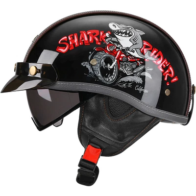 Motosiklet kaskı (dəbilqə) — Helmet for Men and Women Summer - bright-black-shark-bully-tea-mirror-m