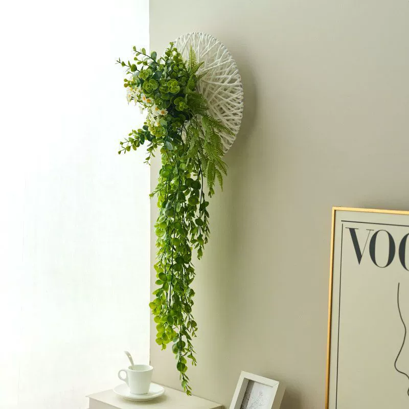 Креативное настенное украшение, искусственные цветы, маленькие свежие искусственные зеленые растения, гостиная, спальня, столовая, ремонт стен, атмосфера, подвесное украшение