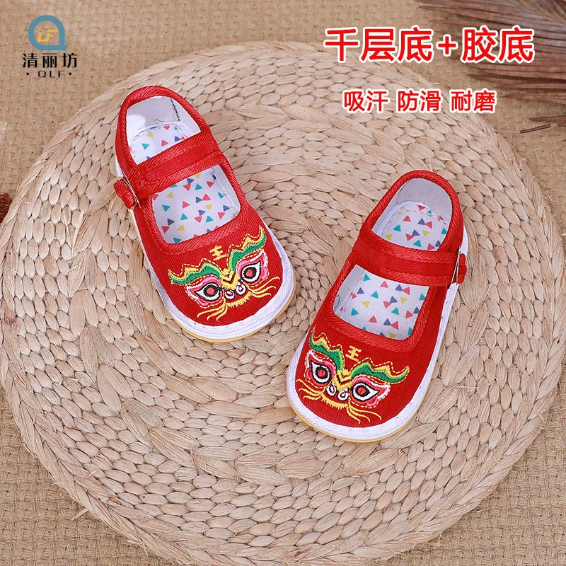 Весенне-осенние детские уличные туфли в традиционном китайском стиле для девочек и мальчиков, для детей от года, на сто дней, для малышей, с рисунком головы тигра, нескользящие.