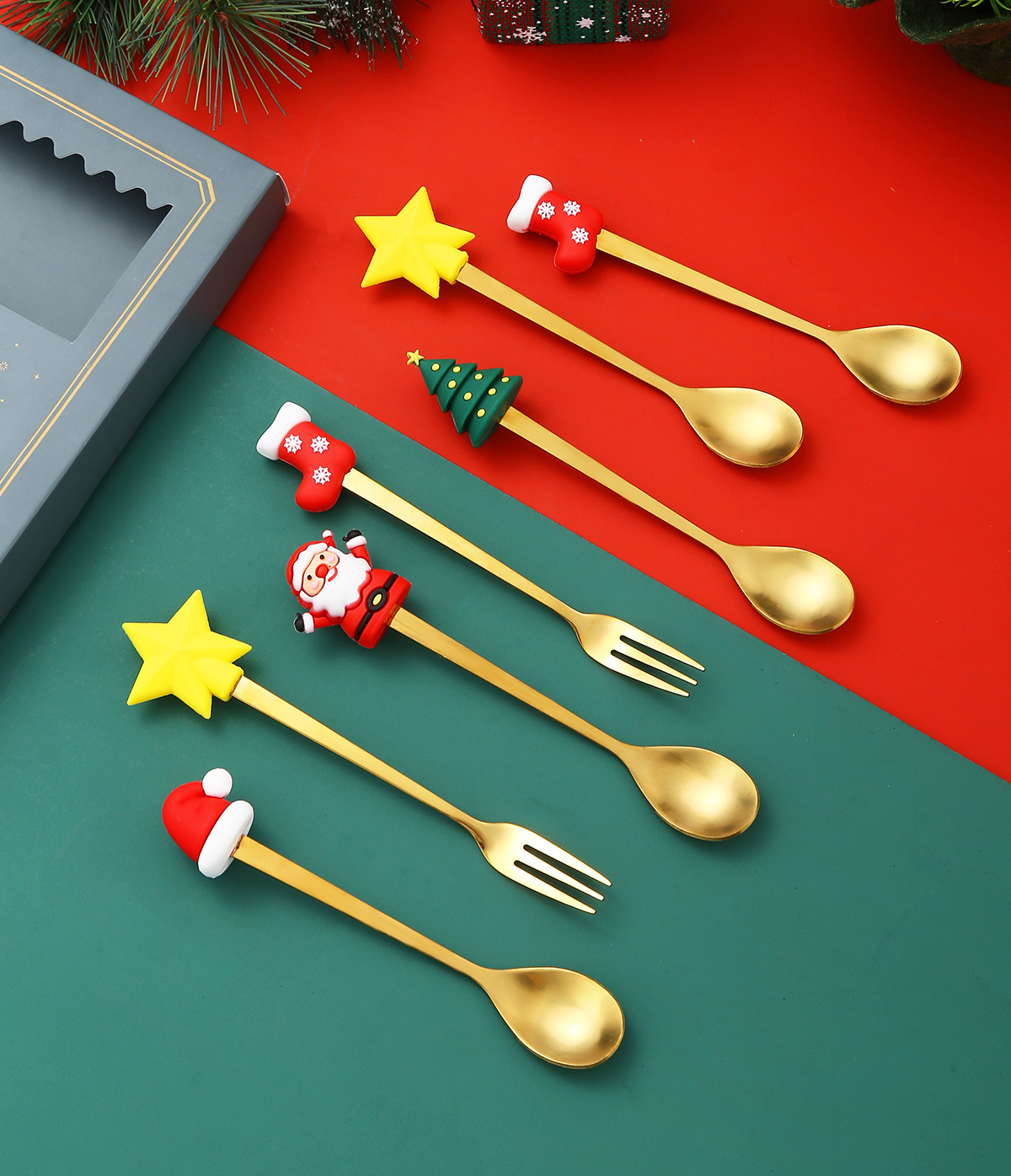 1 Set Quantity Daily, Festival Occasion Stainless Steel Material Christmas Cute Cartoon Stainless Steel Tableware 1 Set