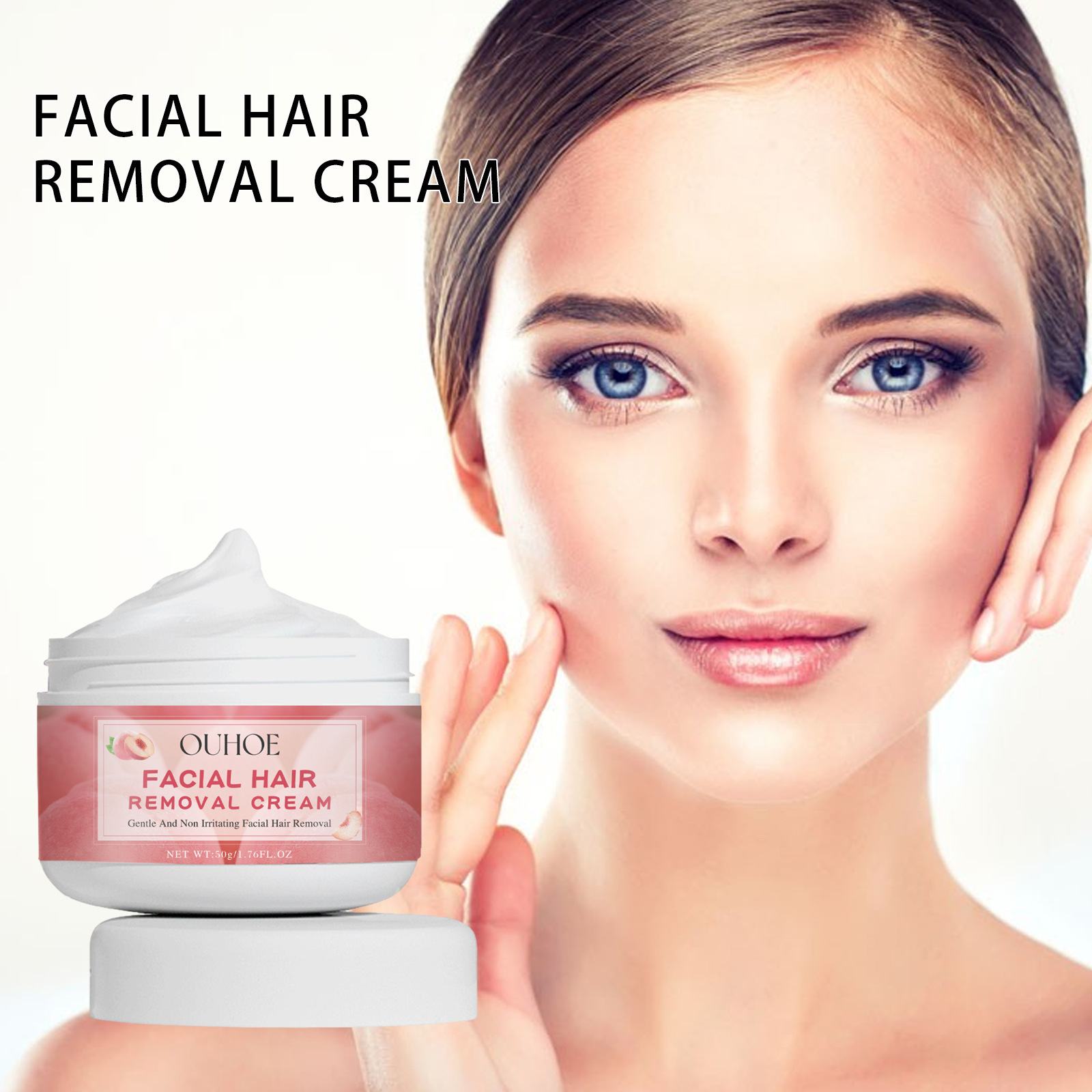 Ouhoe Peach Flavor Hair Removal Cream Gentle and Refreshing Lip Hair and Fine Hair Care Cream for Women