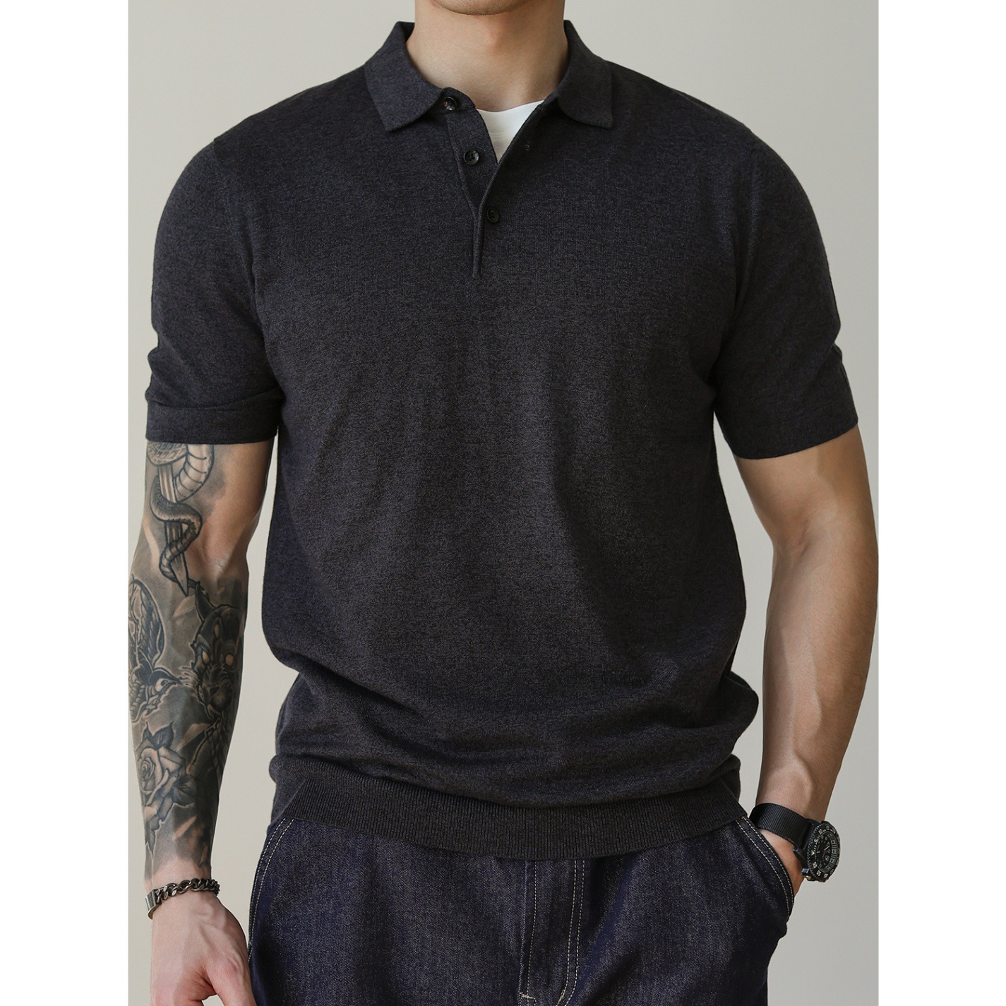 Suéter fino de verano Camisa POLO delgada de manga corta para hombre Camiseta muscular de visualización de negocios Comercio exterior Fábrica transfronteriza al por mayor