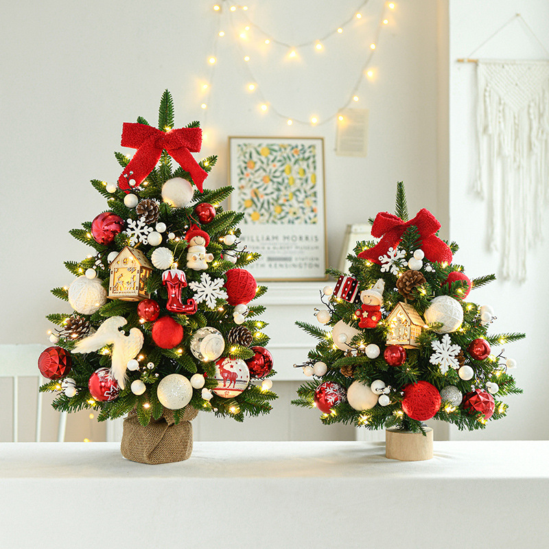 Cruz-frontera nuevo árbol de Navidad 60cm decoración de escritorio PE hoja de lujo conjunto de árbol de Navidad decoraciones con luces