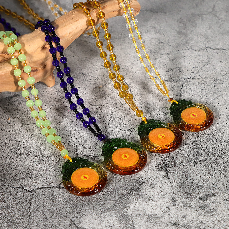 Ancient Seven-Color Glazed Lengyan Sutra Pendant Necklace for Tourist Attractions, Suitable for Men and Women, Crystal Necklace