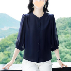 妈妈夏季减龄七分袖衬衫中年女夏装衬衣时尚洋气遮肉显瘦小衫气质