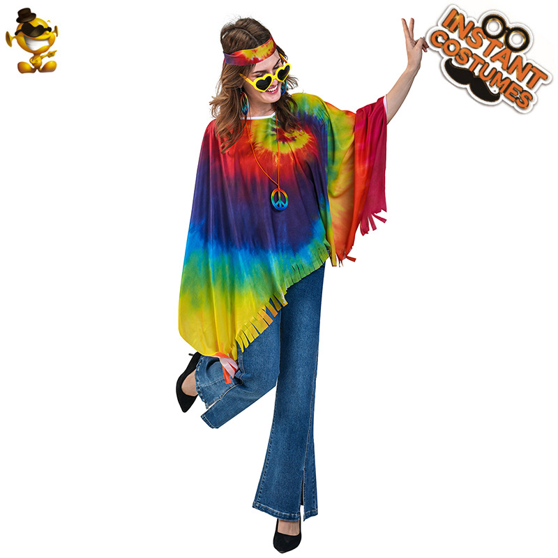 Halloween Adultos Mujeres Vintage Hippie Capa 'Cross-Border Hippie Female Party Disfraz image 6