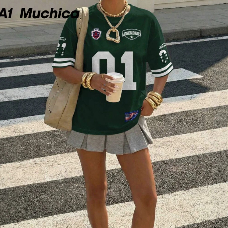 2026 Casual Striped T-Shirt, Casual Y2K Style, Unisex Competition Jersey, Printed Top
