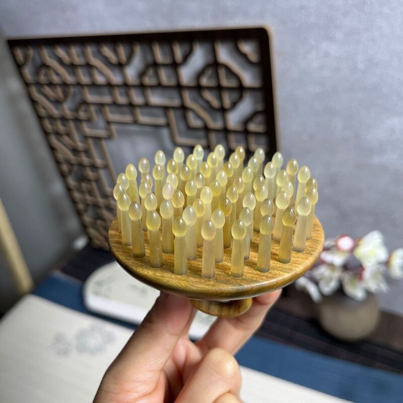 緑檀木製ヘアブラシ、頭皮マッサージブラシ、指環型ブラシ、経絡ブラシ、81歯蓮歯エアクッションブラシ、育毛・ヘアケア|undefined