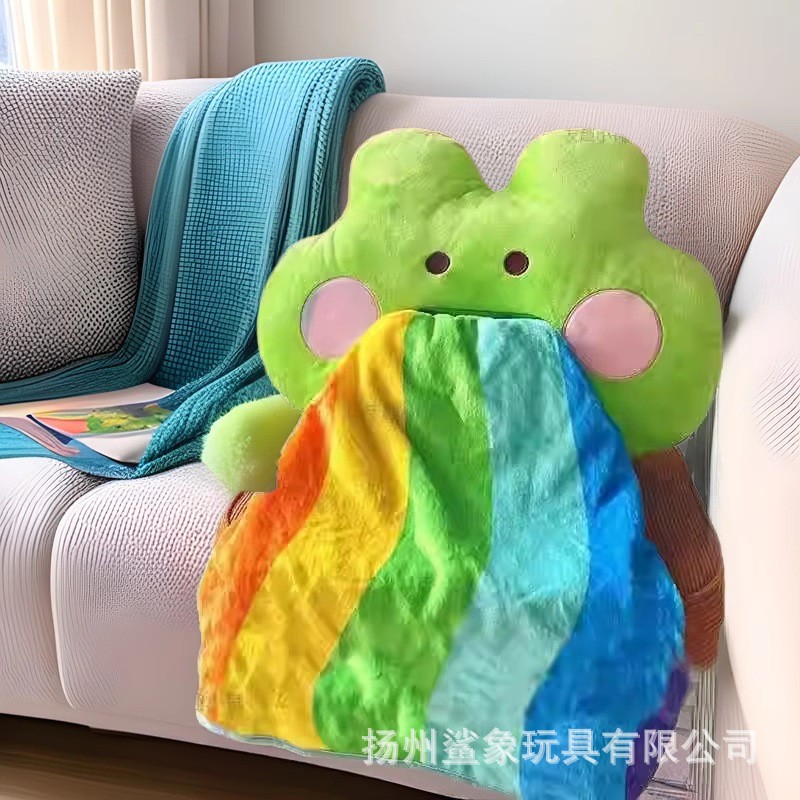 인터넷 연예인 개구리 베개 담요 겸용 투인원 점심 담요 사무실 에어컨 담요 쿠션 레인보우 개구리 낮잠 담요