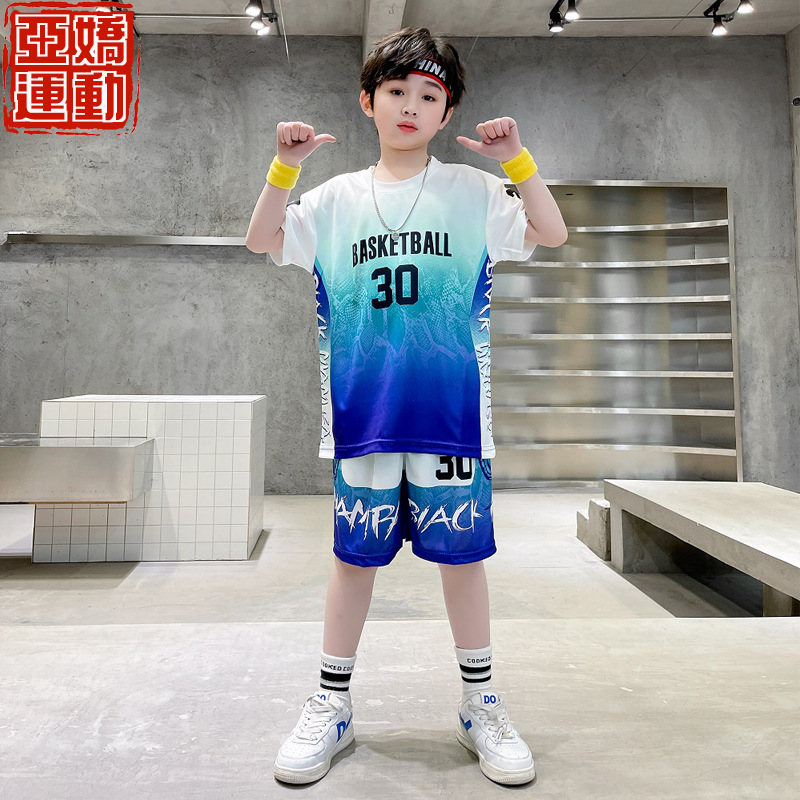 Children's Short-sleeved Basketball Suit Fake Two-piece Kindergarten Performance Suit Primary School Students' Class Suit Sports Training Suit
