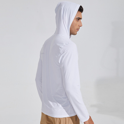 Casual Fitness Sports Quick-Dry Men's Solid Color Hooded Sweatshirt Outdoor Running Cycling Basketball Training Long-Sleeve Men's T-Shirt