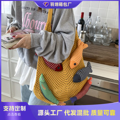 外贸小众包包女大容量2025新款夏季休闲单肩针织编织包通勤托特包